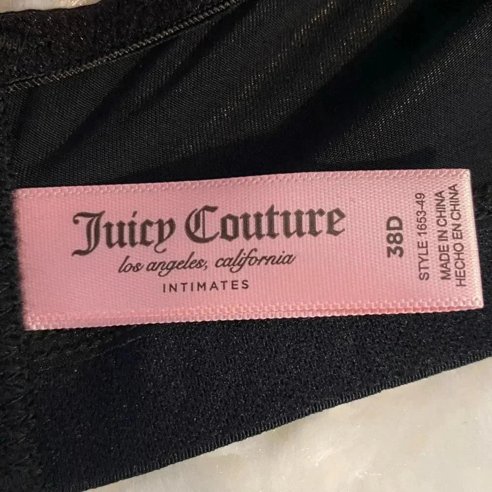 Juicy Couture Sexy Pink Logo & Solid Black Push-up Bra 2 Piece Set Size 38D New - Picture 6 of 8